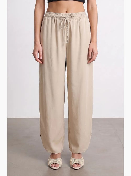 Calças femininas de crepe de tencel de perna larga com fenda dilvin - Kiabi