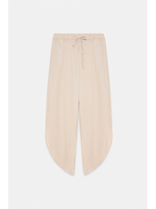 Calças femininas de crepe de tencel de perna larga com fenda dilvin - Kiabi