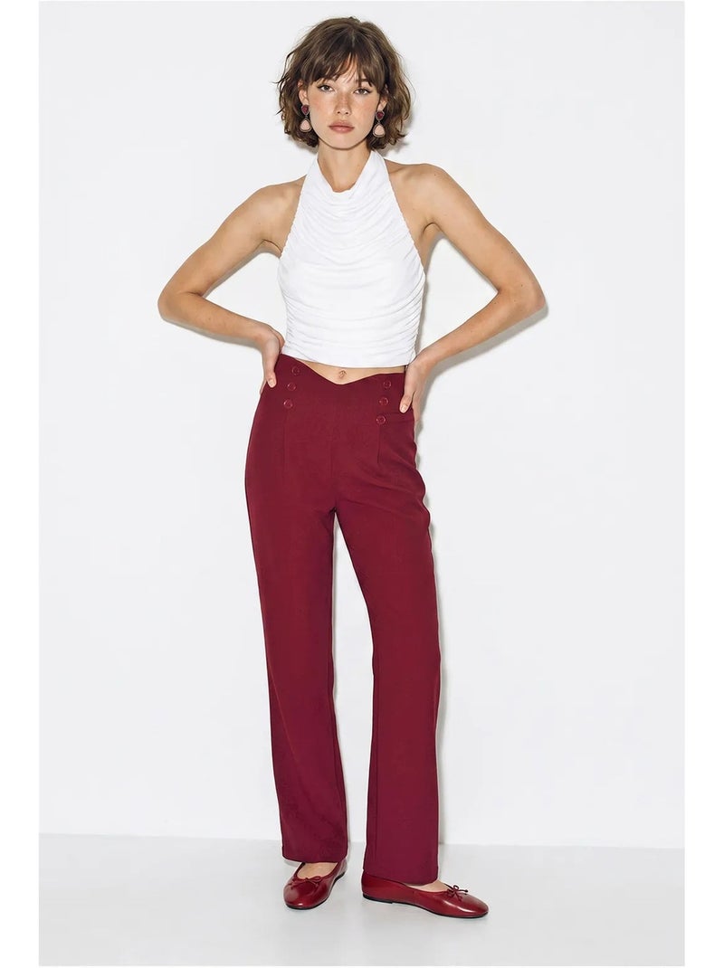 Calças femininas de perna reta lucci Vermelho bordô - Kiabi