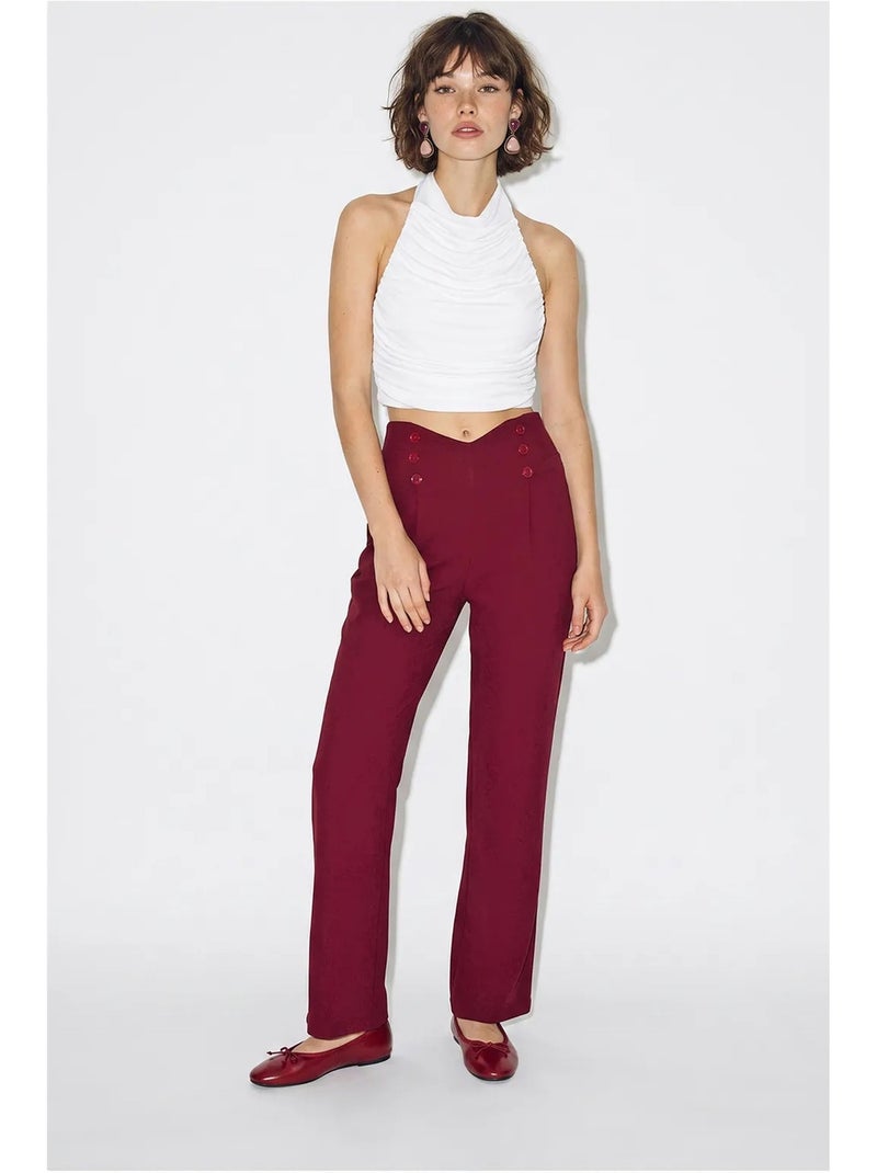 Calças femininas de perna reta lucci Vermelho bordô - Kiabi