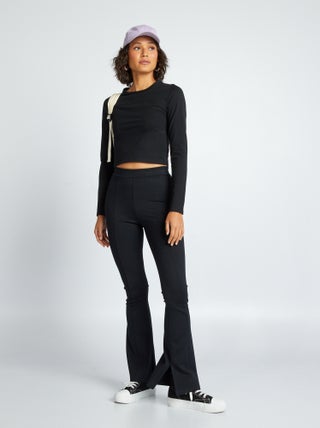 Calças flare bootcut com rachas