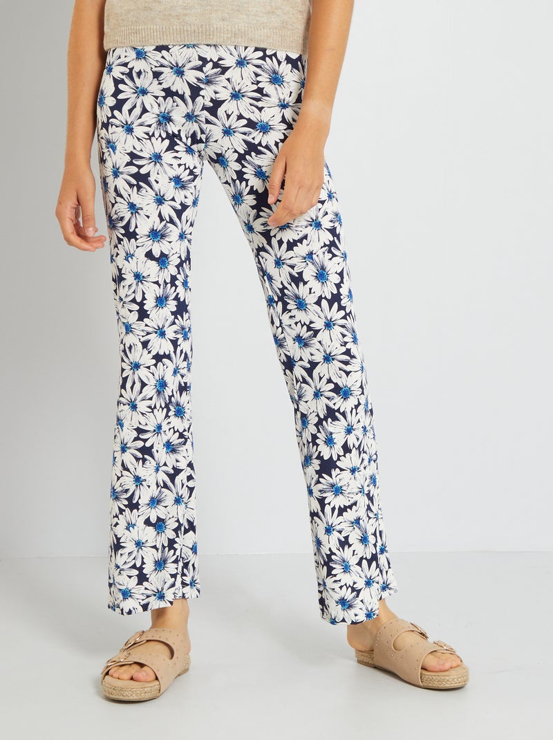 Calças flare com estampado 'flores' AZUL - Kiabi