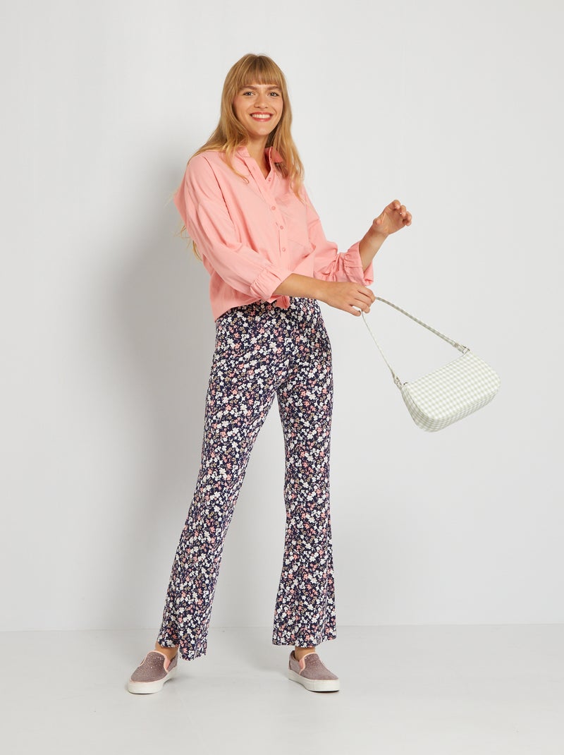 Calças flare com estampado 'flores' ROSA - Kiabi