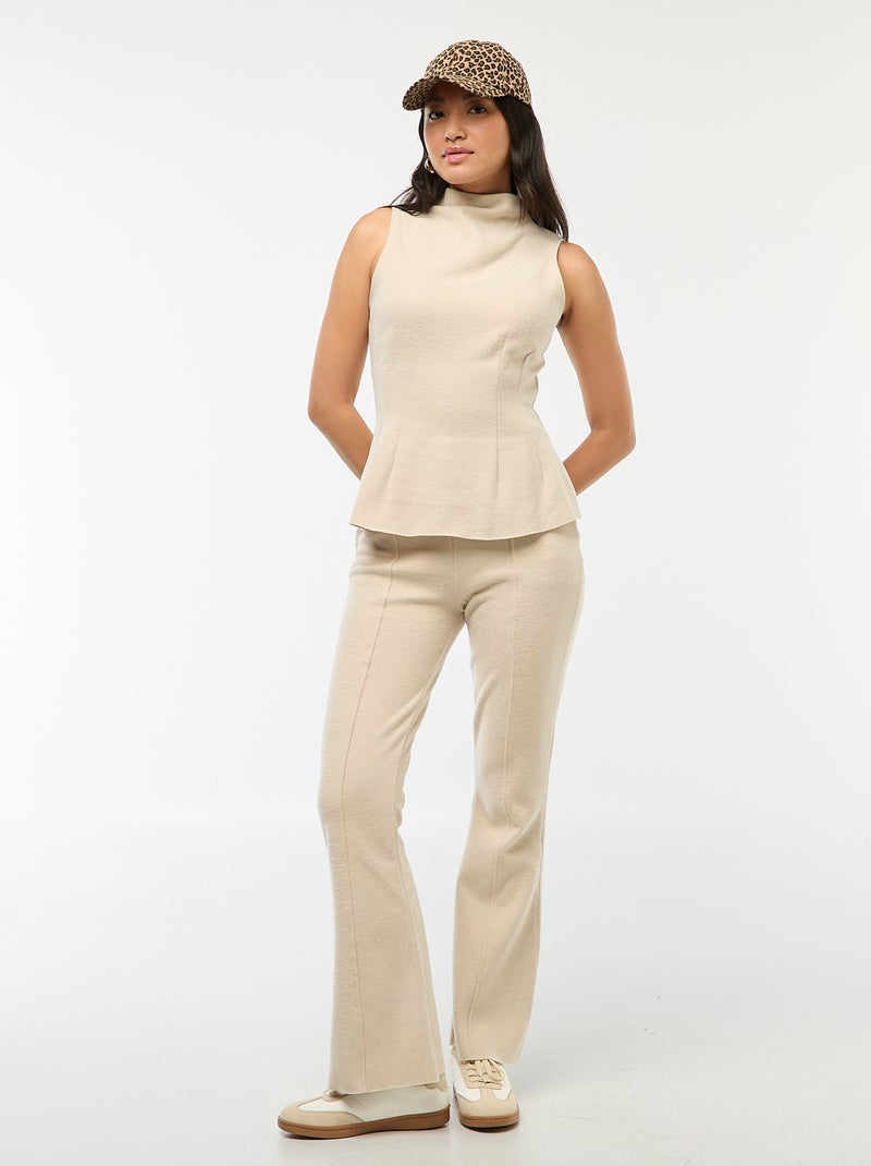 Calças flare em tricô liso Bege - Kiabi