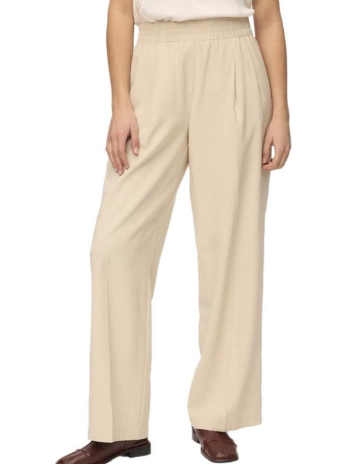 Calças Fluidas Bege de Mulher Vero Moda Carmen Wide - Kiabi Calças Fluidas Bege de Mulher Vero Moda Carmen Wide - Kiabi