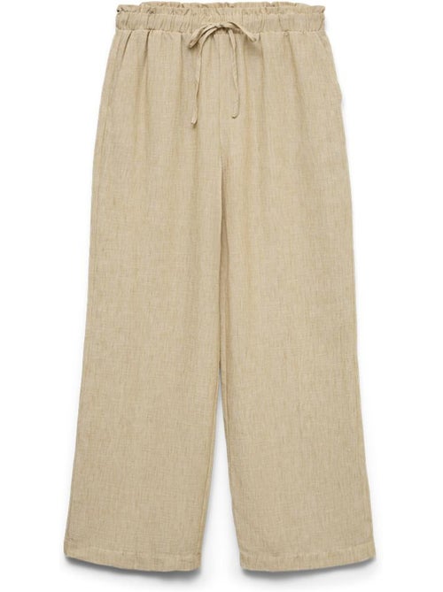 Calças Fluidas Bege para Mulher Vero Moda Charline - Kiabi Calças Fluidas Bege para Mulher Vero Moda Charline - Kiabi