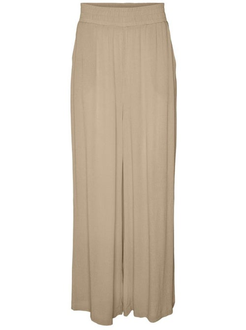 Calças Fluidas Bege para Mulher Vero Moda Menny Wide - Kiabi Calças Fluidas Bege para Mulher Vero Moda Menny Wide - Kiabi