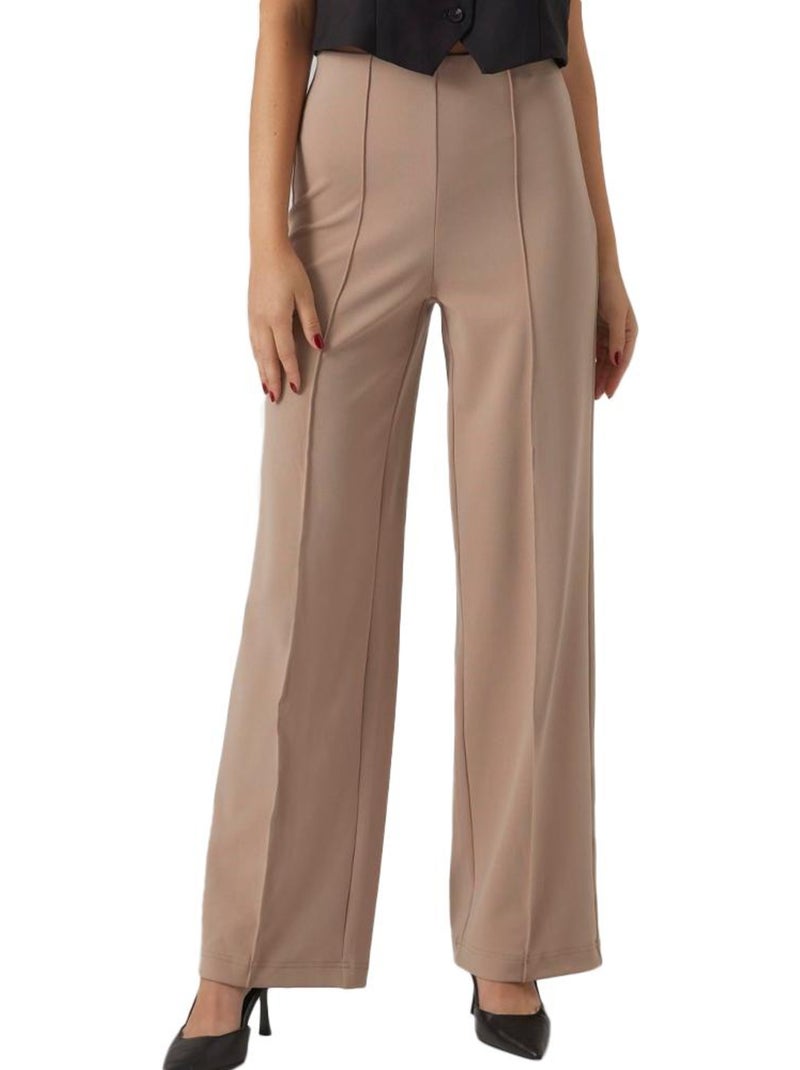 Calças Fluidas Bege VERO MODA Wide para Mulher Bege - Kiabi