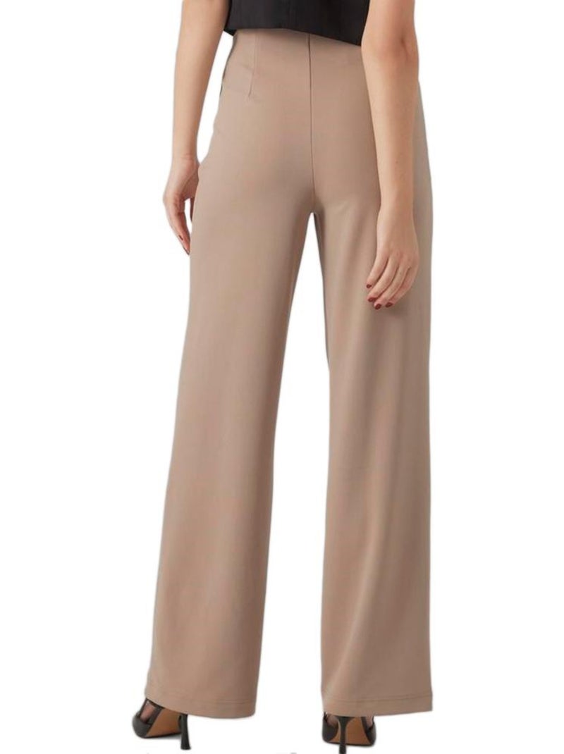 Calças Fluidas Bege VERO MODA Wide para Mulher Bege - Kiabi