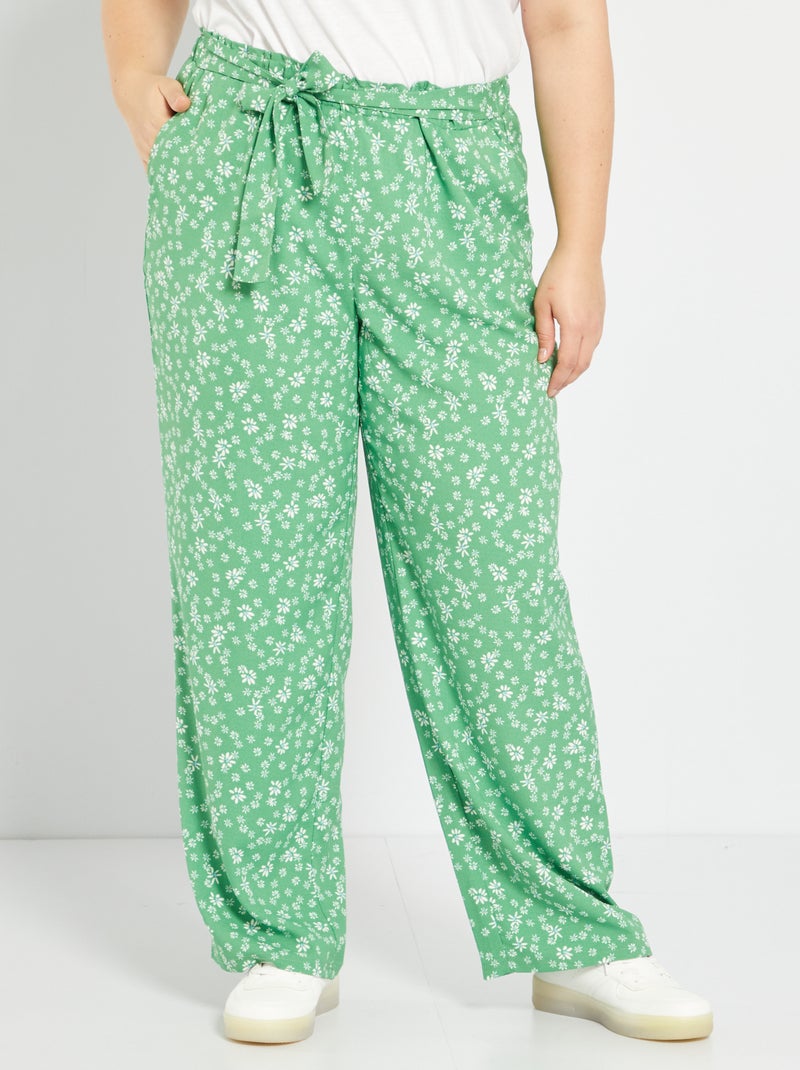 Calças fluidas cintadas e estampado VERDE - Kiabi
