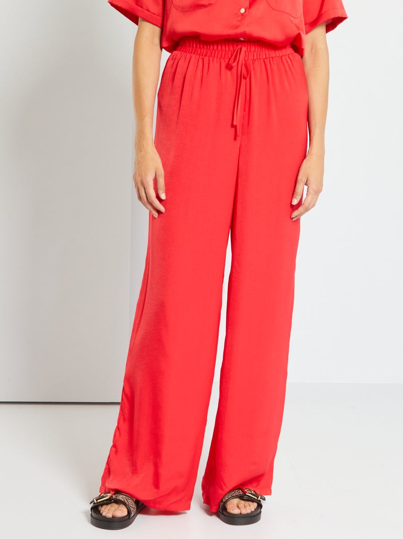 Calças fluidas com corte largo Vermelho - Kiabi