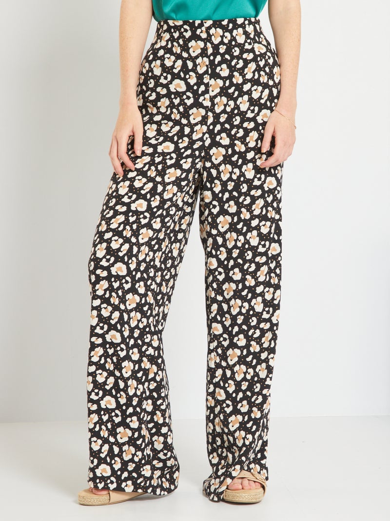 Calças fluidas com estampado 'leopardo' PRETO - Kiabi