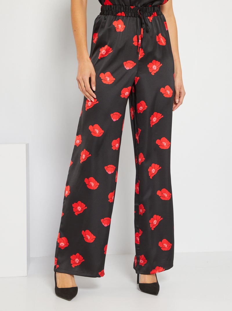 Calças fluidas com motivo florido PRETO - Kiabi