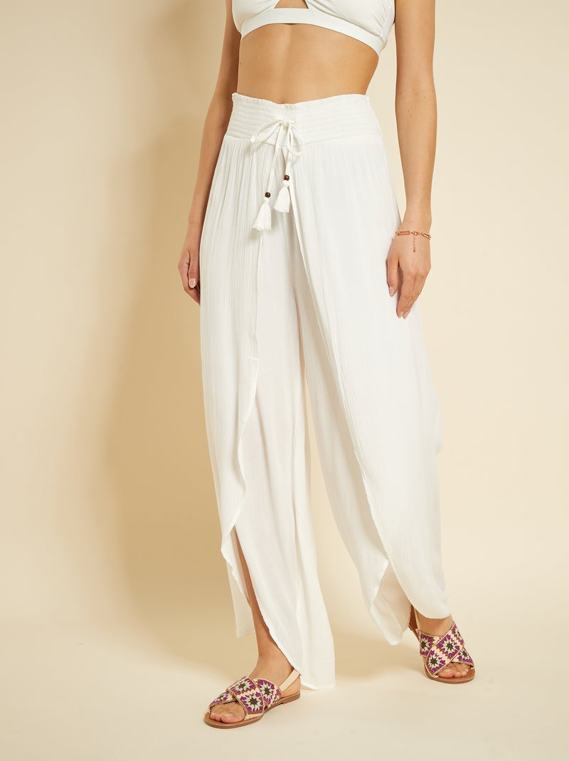 Calças fluidas em malha crepe Branco - Kiabi