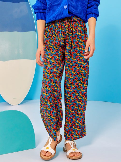 Calças fluidas em malha crepe estampado wax - Kiabi