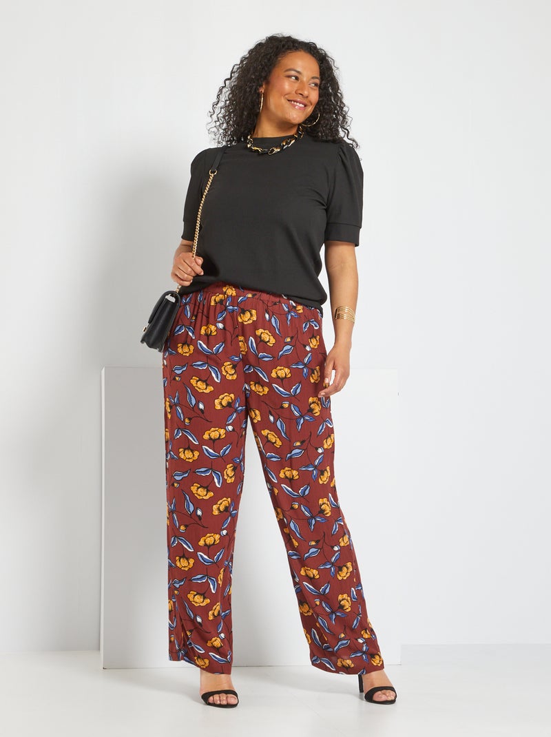 Calças fluidas estampadas CASTANHO - Kiabi