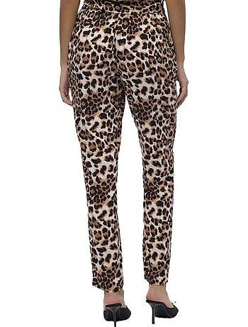 Calças fluidas vero moda joy para mulher - preto/bege