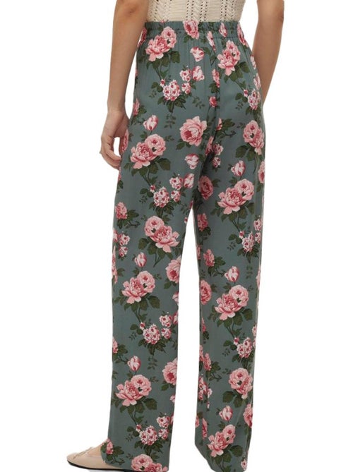 Calças Fluidas Vero Moda Easy Joy com Padrões Kaki e Rosa para Mulher - Kiabi