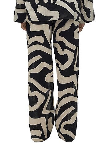 Calças fluidas vero moda gnete para mulher - preto/bege