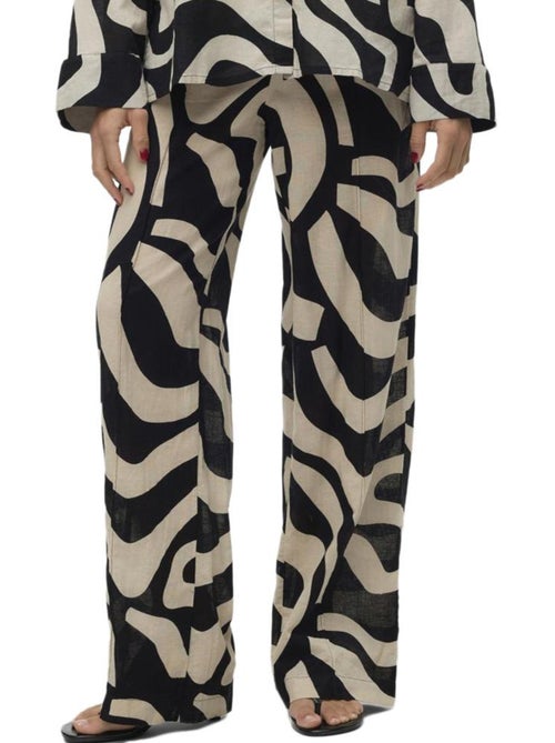 Calças Fluidas Vero Moda Gnete para Mulher - Preto/Bege - Kiabi Calças Fluidas Vero Moda Gnete para Mulher - Preto/Bege - Kiabi