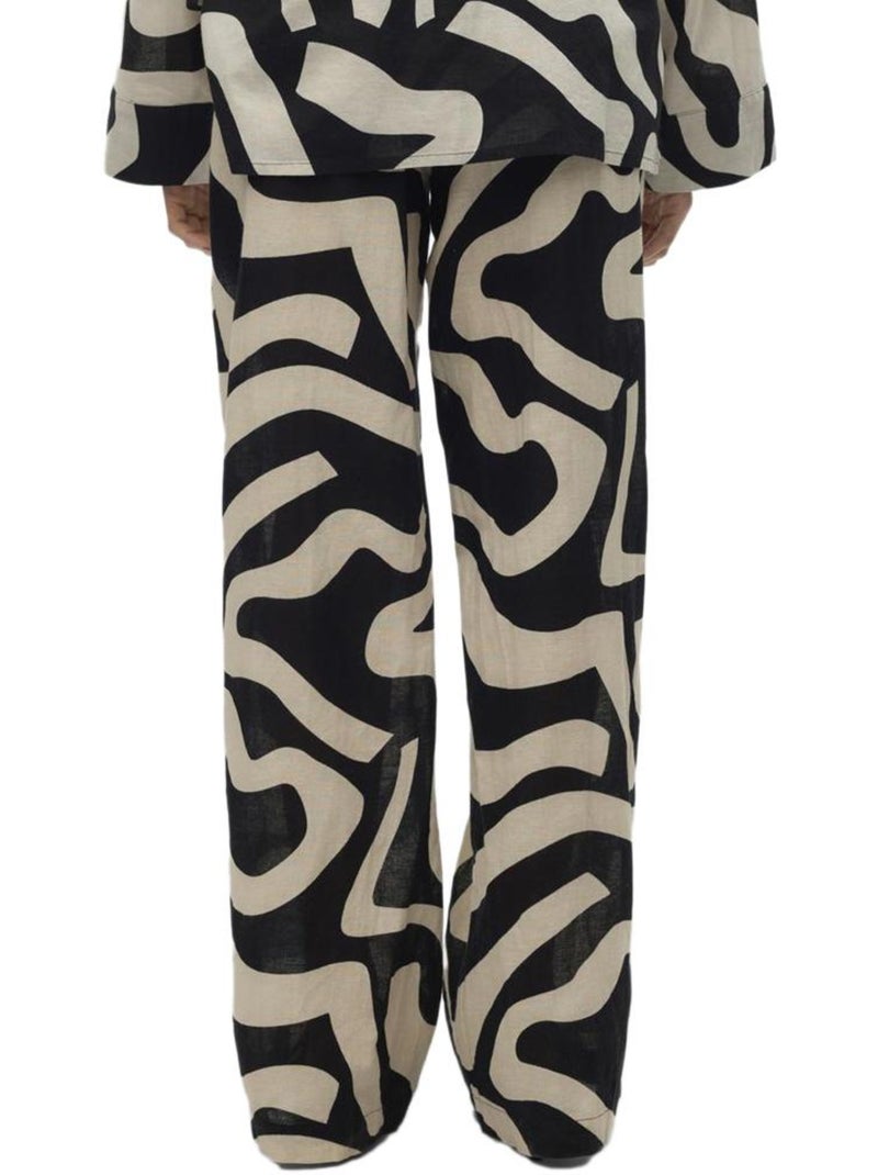 Calças Fluidas Vero Moda Gnete para Mulher - Preto/Bege Preto - Kiabi