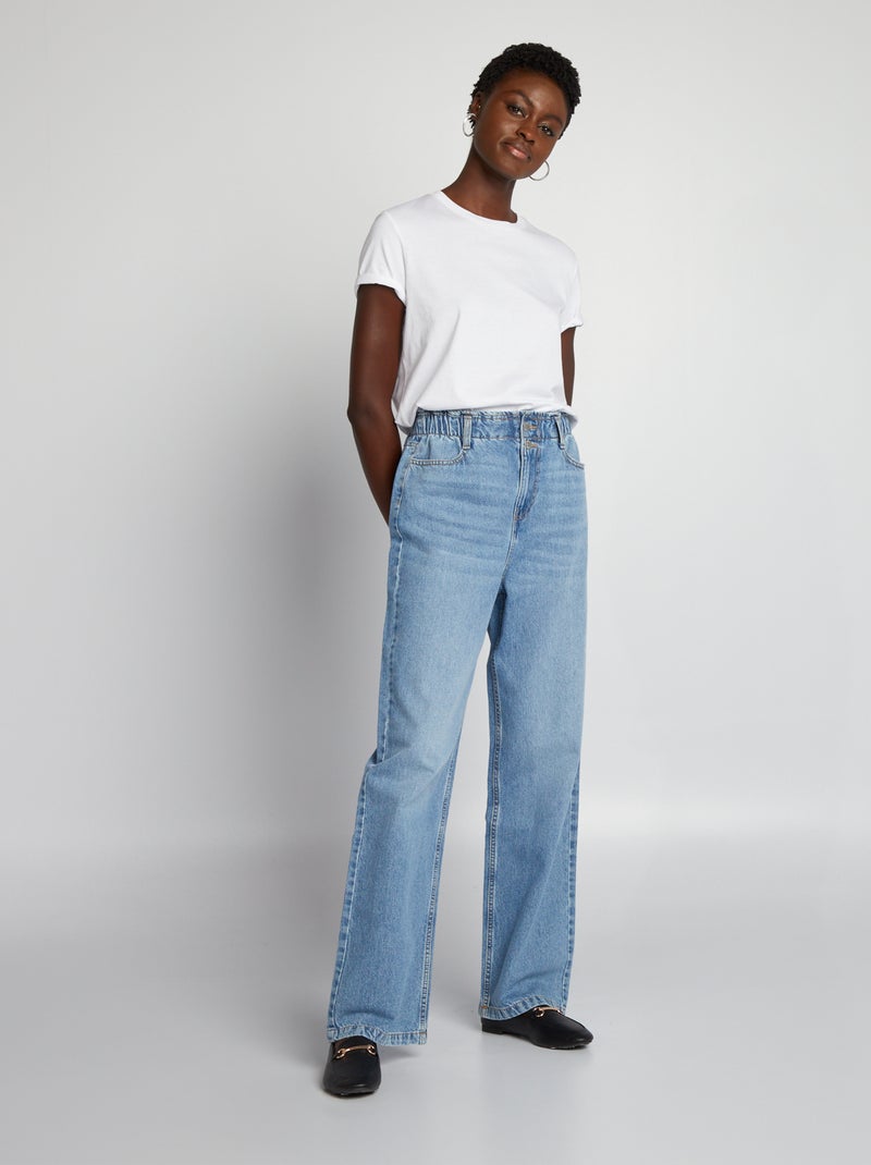 Calças ganga com cintura subida wide leg AZUL - Kiabi