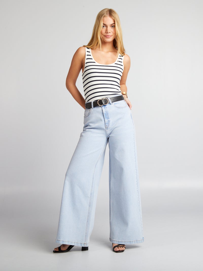 Calças ganga wide-leg cropped AZUL - Kiabi