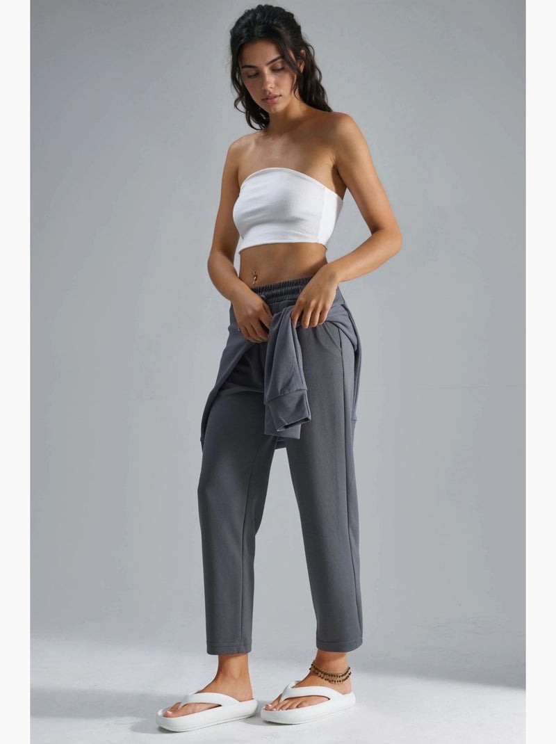 Calças jogger carrot fit com cintura elástica toque de modal, hiccup Cinza - Kiabi