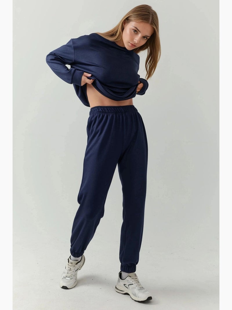 Calças jogger com cintura elástica e toque de modal hiccup Azul-marinho - Kiabi