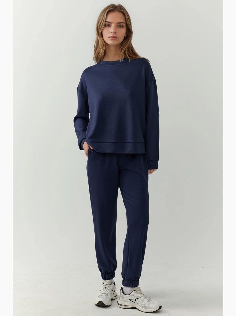 Calças jogger com cintura elástica e toque de modal hiccup Azul-marinho - Kiabi