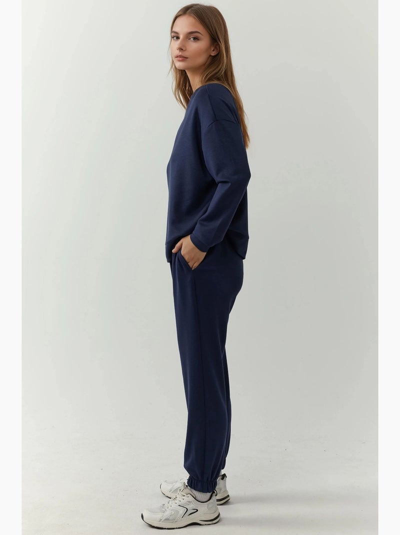 Calças jogger com cintura elástica e toque de modal hiccup Azul-marinho - Kiabi