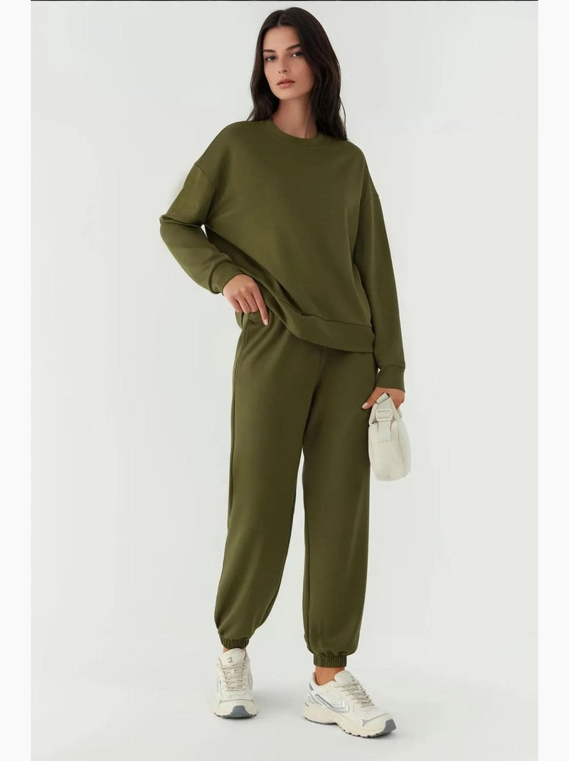 Calças jogger com cintura elástica e toque de modal hiccup Cáqui - Kiabi