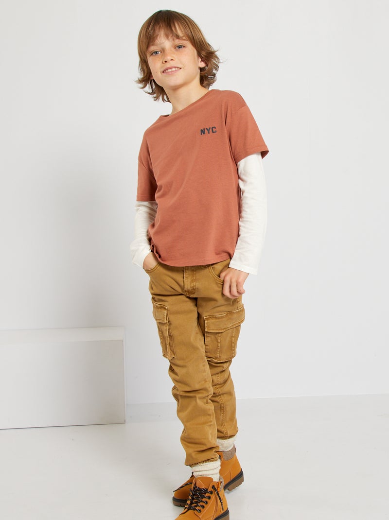Calças jogger de algodão CASTANHO - Kiabi