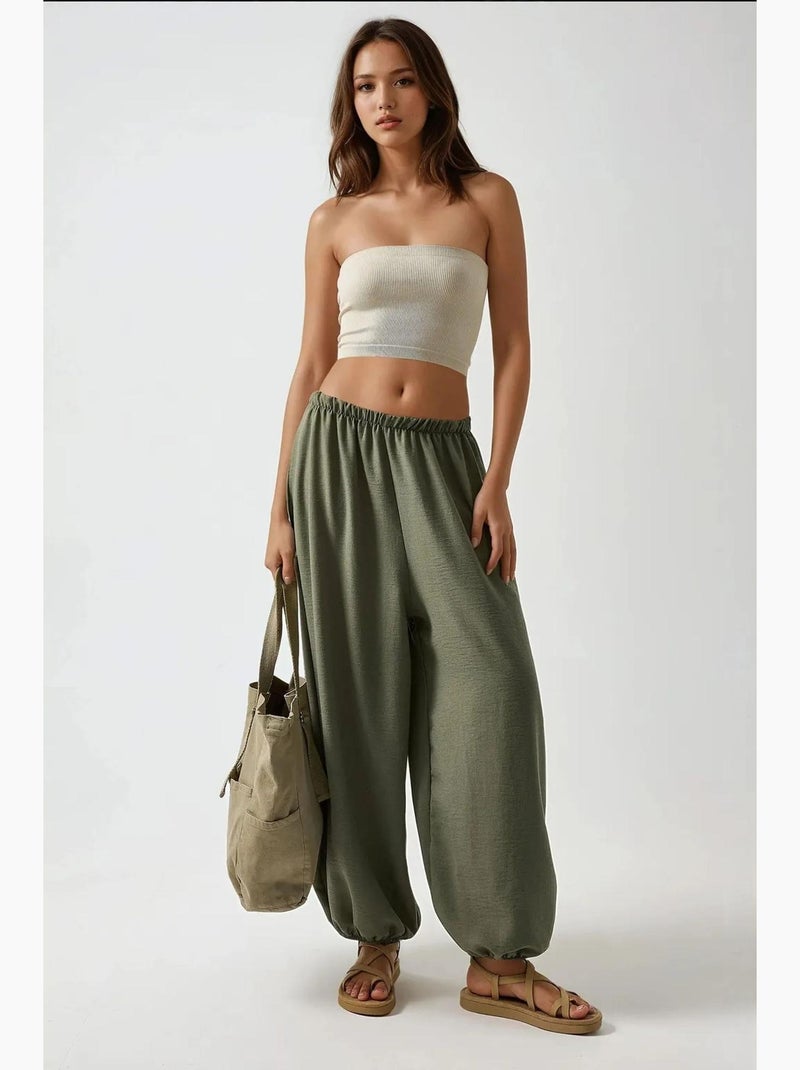 Calças jogger de cintura baixa e corte baggy hiccup Cáqui - Kiabi
