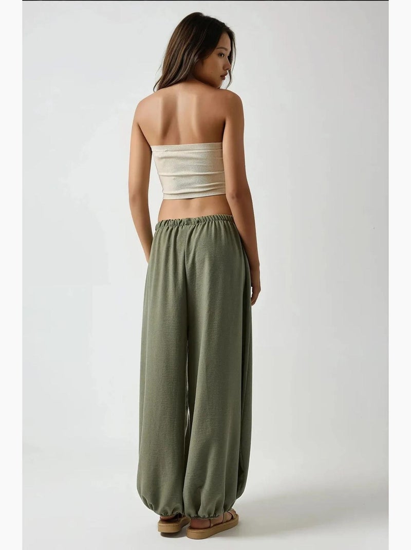 Calças jogger de cintura baixa e corte baggy hiccup Cáqui - Kiabi