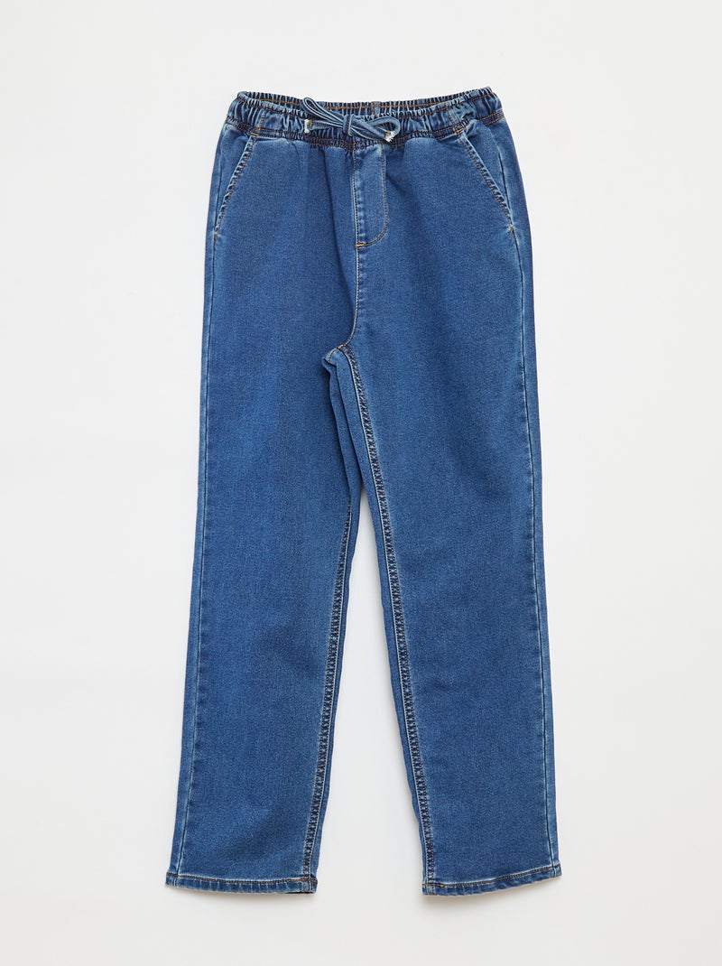 Calças jogger de ganga com cós elástico Azul - Kiabi