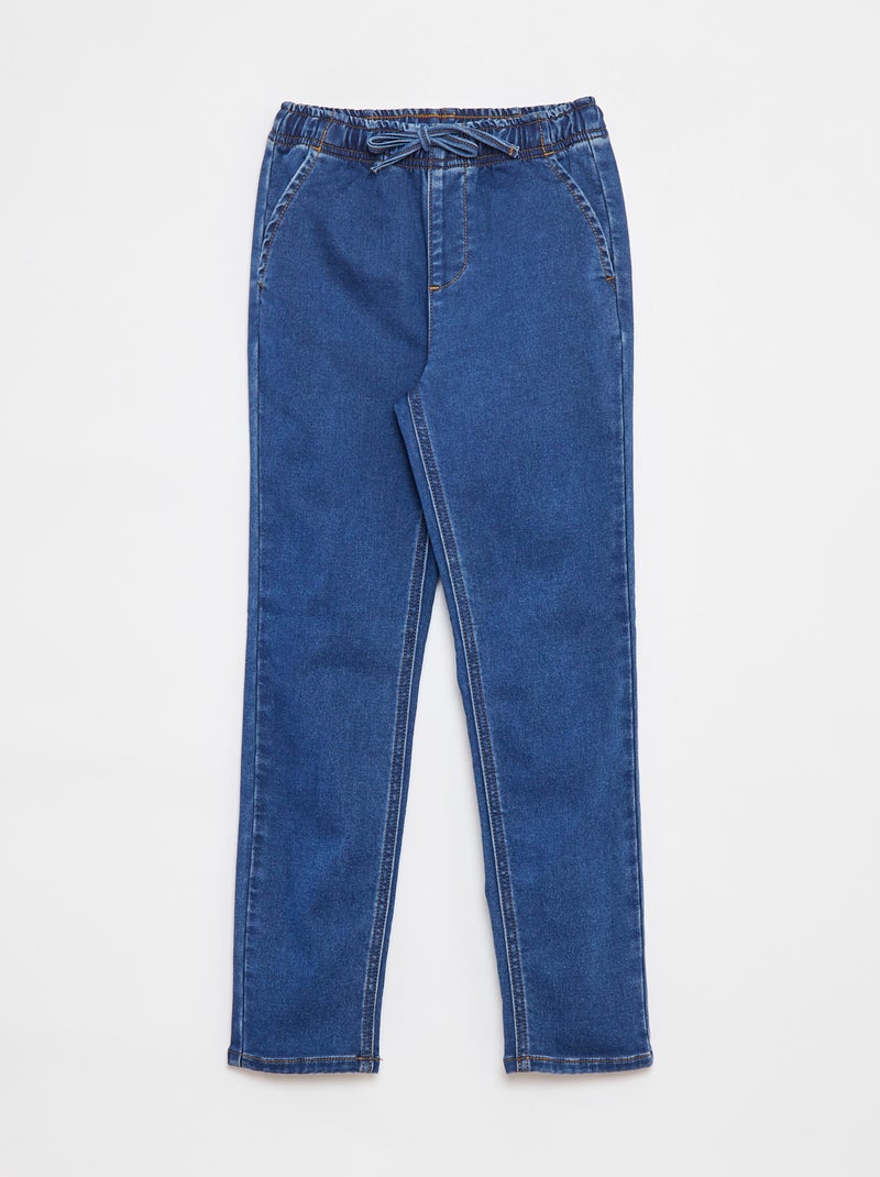 Calças jogger de ganga com cós elástico Azul - Kiabi