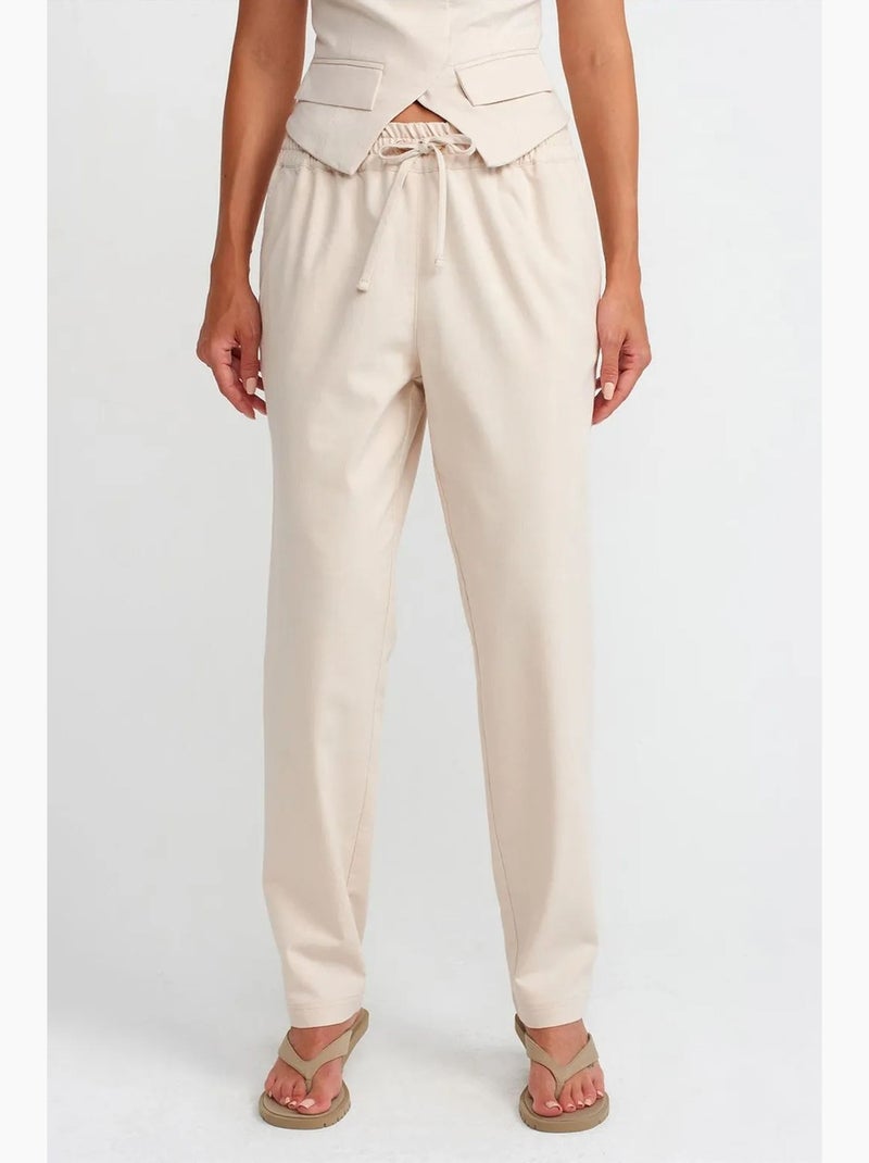 Calças jogger de mulher em mistura de linho Creme - Kiabi
