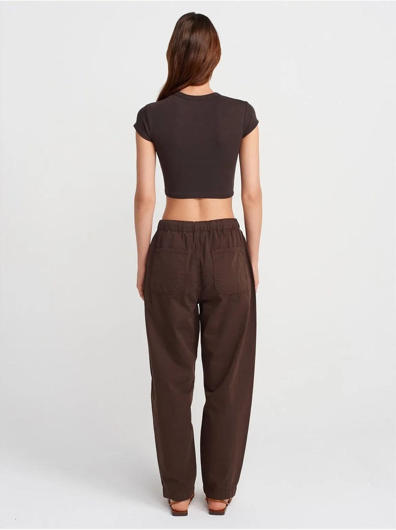 Calças jogger de popelina de algodão de perna reta dilvin Castanho-chocolate - Kiabi