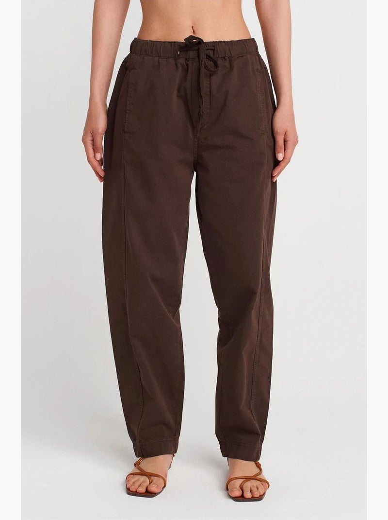 Calças jogger de popelina de algodão de perna reta dilvin Castanho-chocolate - Kiabi