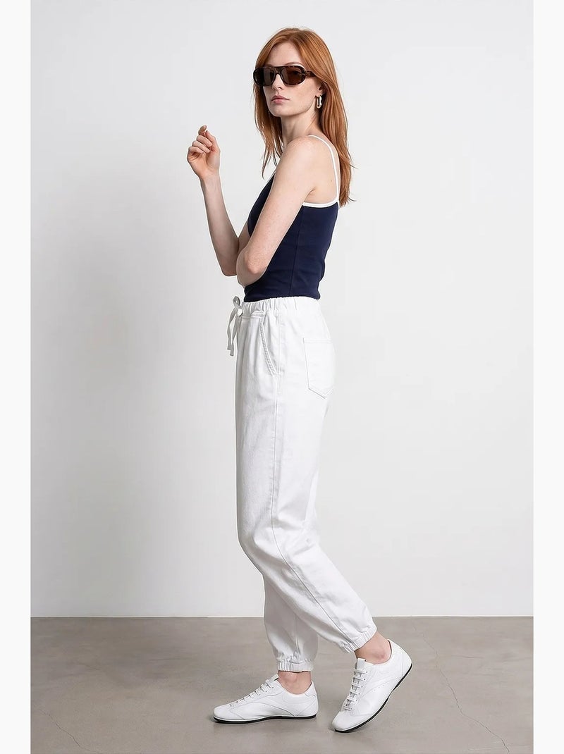 Calças jogger de popelina de algodão dilvin Branco - Kiabi