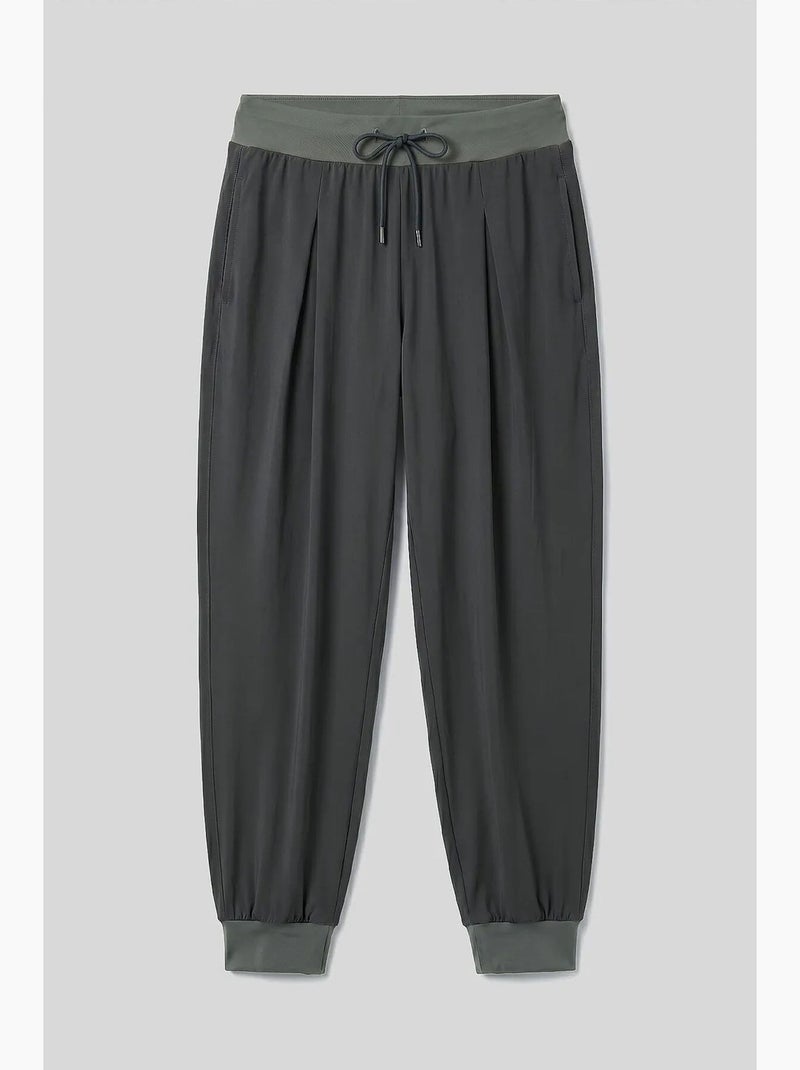 Calças jogger em jersey fino de cintura média com bolso tommy Cáqui - Kiabi