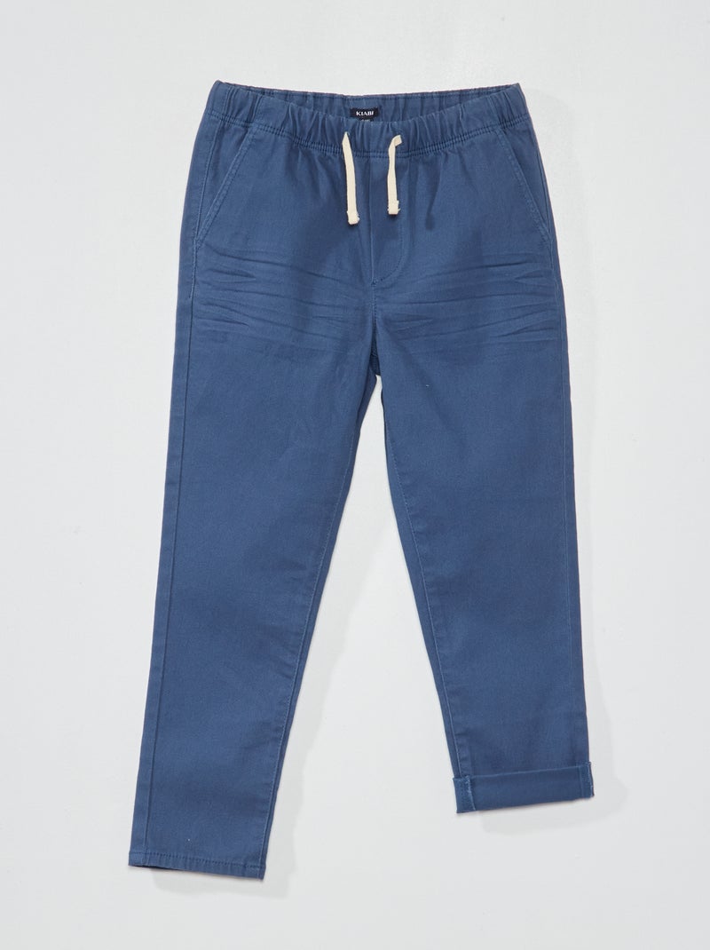Calças jogger em sarja Azul Escuro - Kiabi