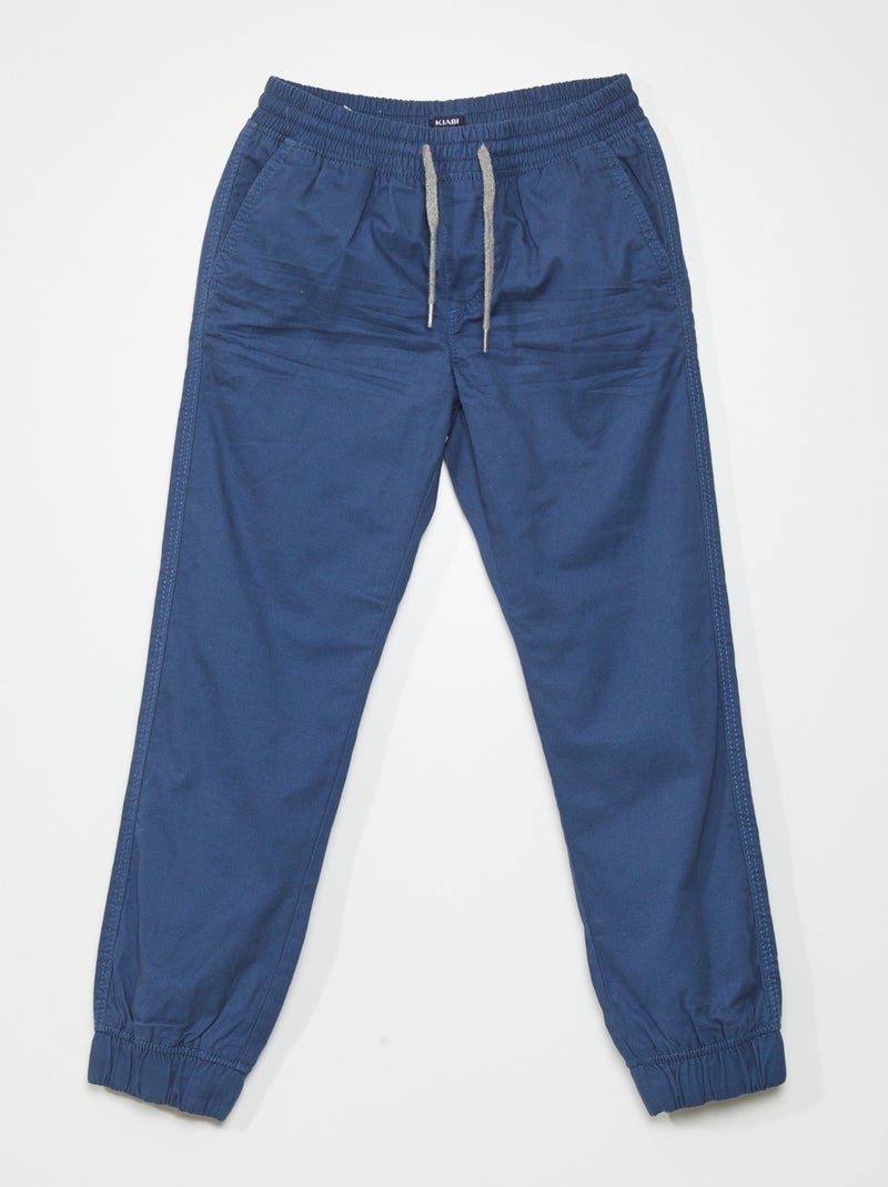 Calças jogger em sarja Azul Escuro - Kiabi