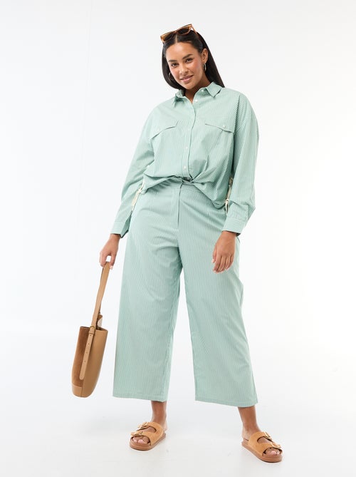 Calças largas às riscas em popelina - Kiabi