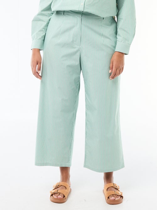 Calças largas às riscas em popelina - Kiabi