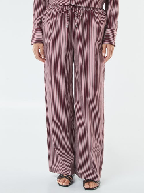 Calças largas às riscas em popelina - Kiabi