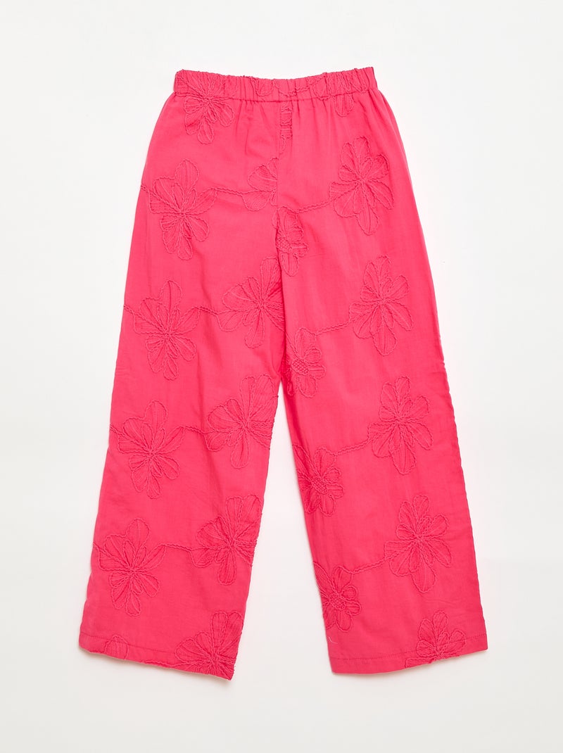 Calças largas com bordados Rosa - Kiabi