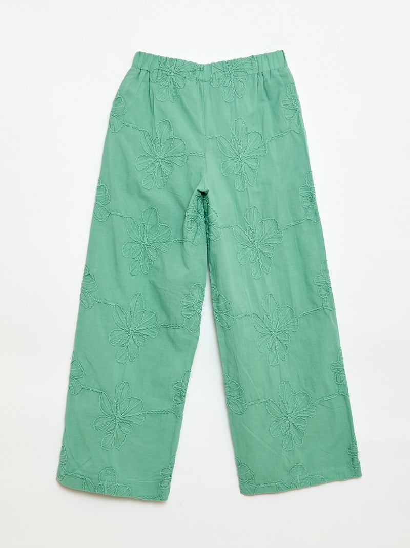 Calças largas com bordados Verde - Kiabi