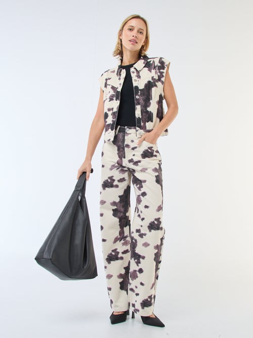 Calças largas com estampado de vaca - Kiabi